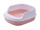 Open cat litter tray with rim and large scoop, pink