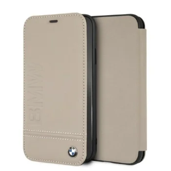 BMW Logo Imprint Folio Case for iPhone Xr - Beige
