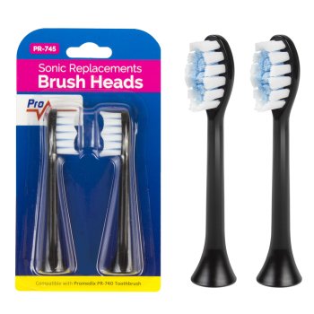 Promedix PR-745 B Replacement Toothbrush Heads, 2 pcs, Black