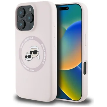 Karl Lagerfeld Silicone Double Heads And Circle MagSafe Phone Case Cover iPhone 16 Pro Max Pink