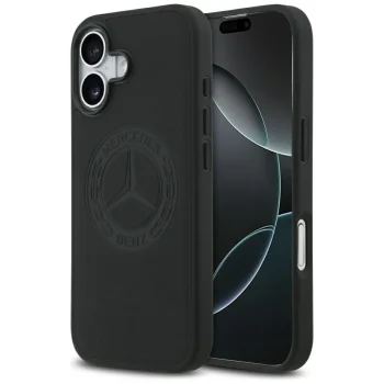 Mercedes iPhone 17 Case Leather Vintage Logo MagSafe, Black