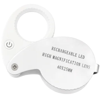 Jewelers Loupe 40x Magnification Folding Pocket Magnifier 25mm 9 LED, White Silver