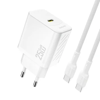 Dudao A27CEU 25W GaN USB-C Wall Charger with Cable, White