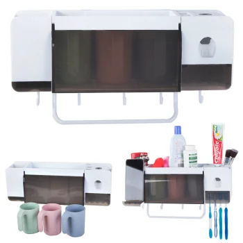 Toothbrush and Cup Organizer with Toothpaste Dispenser, White