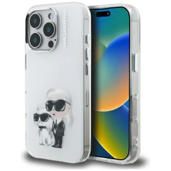 Karl Lagerfeld IML Aquarelle Karl & Choupette & Logo Case for iPhone 16 Pro Max, White