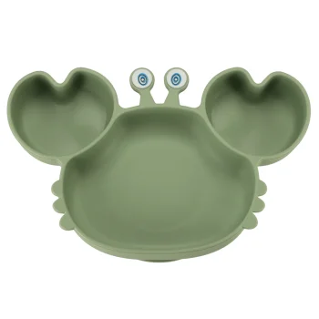 Children's silicone tableware set with crab plate, 19 pieces, green