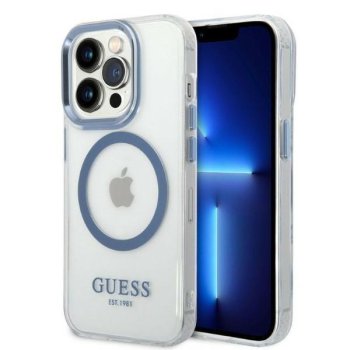 Apple iPhone 14 6.1'' Guess Metal Outline Magsafe Case Cover, Blue