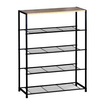 Metal Shoe Rack 5 Tiers, Modern Oak Color, 63x30x83 cm