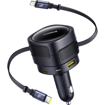 Baseus Enjoyment Max 90W Car Charger 2x USB-C + USB-C and Lightning Cable - Black
