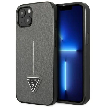 Guess Saffiano Triangle Logo Case for iPhone 13 mini, Silver