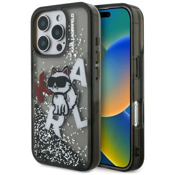 Karl Lagerfeld Liquid Glitter Choupette Case for iPhone 16 Pro Max - Black