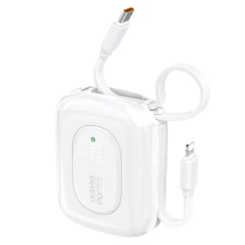 Dudao K32 22.5W 10000 mAh Power Bank with Built-in USB-C/Lightning Cables - White