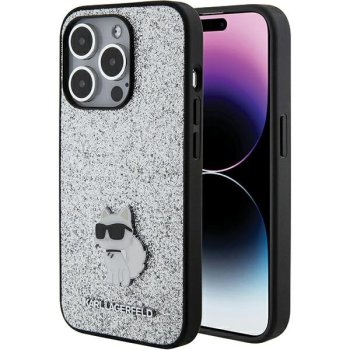 Karl Lagerfeld Glitter Choupette Logo Case for iPhone 15 Pro, Silver
