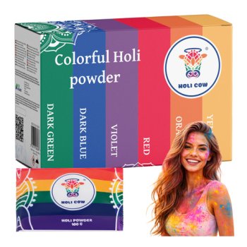Holi Color Powder Set 6x100g Holi Cow 27335, Multicolor