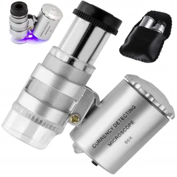 Pocket Microscope / Jeweler's Loupe 60x with 2 LED and UV Light
