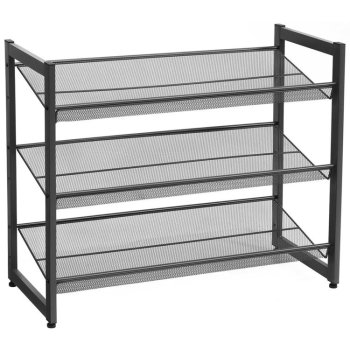 3-Tier Metal Shoe Rack for Entryway, Black