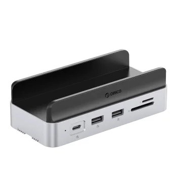 Orico MiniDock 10-in-1 doko stotelė su M.2 SSD lizdu Mac mini 2024 kompiuteriui, sidabrinė