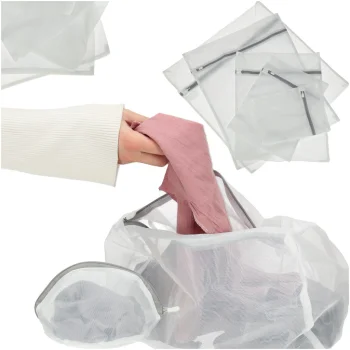 Mesh Laundry Wash Bags with Zipper, 9 pcs, White