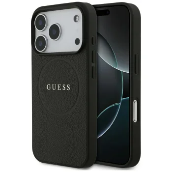 Guess Grained Gold Ring MagSafe Case for iPhone 18 Pro / 17 Pro, Black