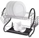 Two-level Double Metal Dish Dryer Rack Shelf, Black