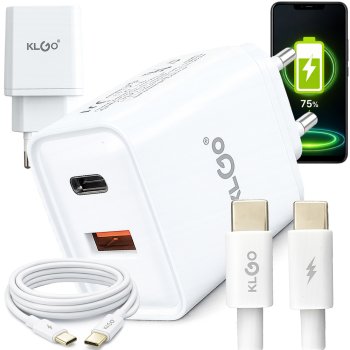 Fast Wall Charger 35W Dual Port USB-C and USB-A with Cable, White