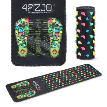 4Fizjo Acupressure Foot Massage Mat with Stones, 140 x 35 cm, Black