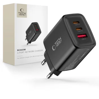 Tech-Protect NCA65W-GAN 65W 3-Port Wall Charger, Black