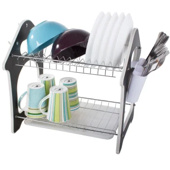 Two-Tier Dish Drainer Rack with Drip Tray