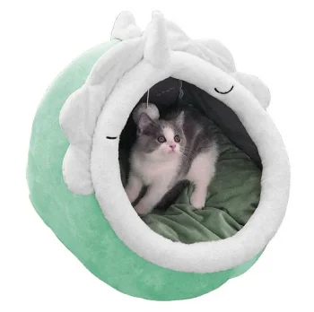 Pet Bed House with Cat Ears, Size L, Green