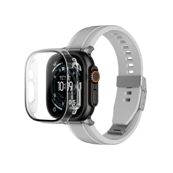 Apsauginis stiklas su dėklu AmazingThing Radix, skirtas Apple Watch Ultra 3 49 mm, skaidrus