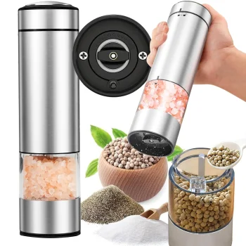 Electric Salt and Pepper Grinder with LED Light, Silver