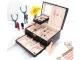 Jewelry Box Organizer with Mirror and Key, Black