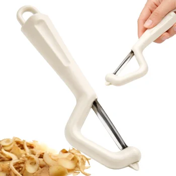 Fruit and Vegetable Peeler with Double Stainless Steel Blade, Beige