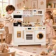 ECOTOYS Wooden Play Kitchen for Kids with Coffee Maker and Accessories, White