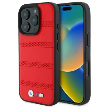 BMW iPhone 16 Pro Max Case M Perforated And Stitched Line MagSafe, Red