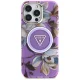 Guess Glitter Flowers Triangle Buttons MagSafe Phone Case Cover iPhone 16 Pro Max Purple