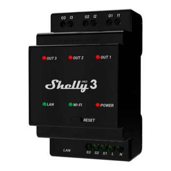 DIN Rail Smart Switch Shelly Pro 3 with dry contacts, 3 channels