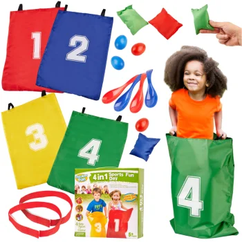 Kids 4-in-1 Sports Game Set (Sacks, Eggs, Spoons, Bands)