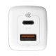 Baseus GaN2 Lite Wall Travel Charger Adapter USB / USB Type C 65W, White