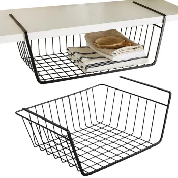 Under-Shelf Hanging Metal Basket Organizer, Black