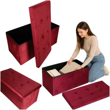 Folding Velvet Storage Ottoman Bench 77x38x37 cm, Burgundy