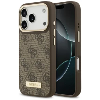 Guess 4G Logo Plate MagSafe Case for iPhone 17 Pro, Brown