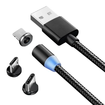 Magnetic Charging Cable 3-in-1 Micro USB / Type-C / Lightning, 1m, Black
