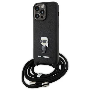 Karl Lagerfeld iPhone 15 Pro Max Case Crossbody Saffiano Monogram, Black