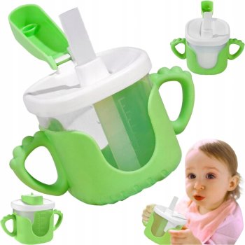 Baby Sippy Cup with Silicone Handles and Straw, 300ml, Green
