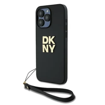 DKNY iPhone 15 Pro Max Case Wrist Strap Stock Logo, Black