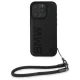 BMW Signature Leather Wordmark Cord Case for iPhone 16 Pro with Wrist Strap, Black