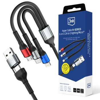 3mk Hyper Cable N-SERIES 6 in 1 USB-C USB-A to USB-C Lightning Micro 1.2m 18W Black