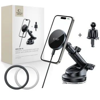 Tech-Protect MM15W-V5 Magnetic MagSafe Car Phone Mount with 15W Charger - Black