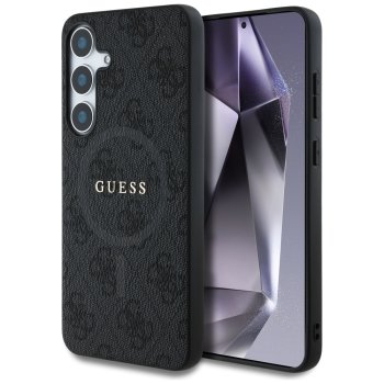 Guess Leather 4G Colored Ring MagSafe Case for Samsung Galaxy S25, Black